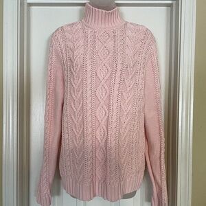 Chaps  RALF LAUREN PINK CABLE KNIT  SWEATER ,size L